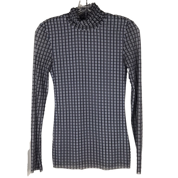 Ganni Mesh Turtleneck Second Skin Top Stretch Long Sleeve Grid Check 34/Small - Picture 1 of 11